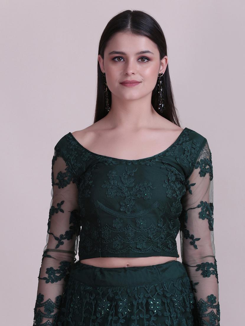 green silk flared lehenga - 18210834 - Zoom Image - 6