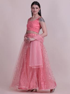 peach silk flared lehenga - 18210836 - Standard Image - 2