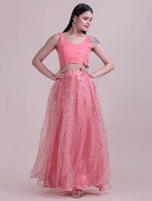 peach silk flared lehenga - 18210836 - Standard Image - 3