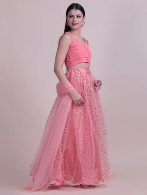 peach silk flared lehenga - 18210836 - Standard Image - 5