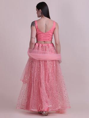 peach silk flared lehenga - 18210836 - Standard Image - 6