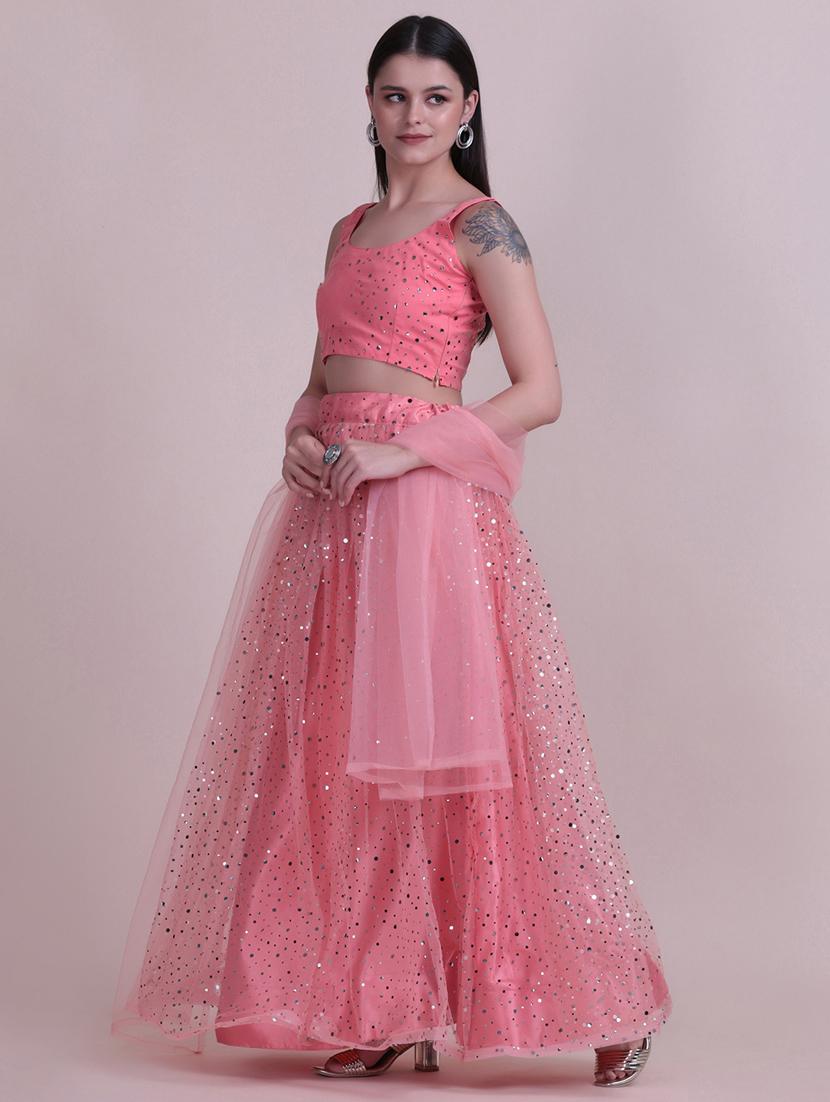 peach silk flared lehenga - 18210836 - Zoom Image - 2