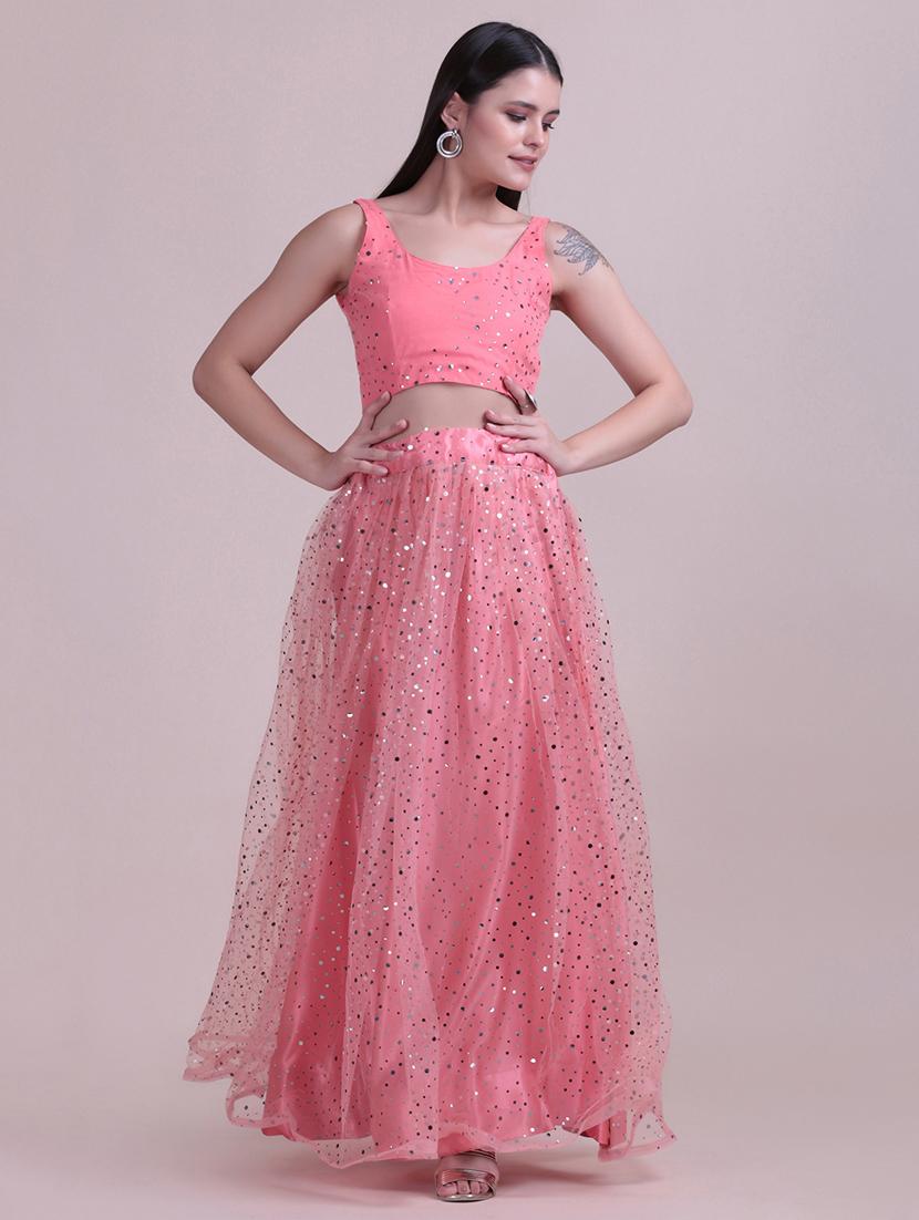 peach silk flared lehenga - 18210836 - Zoom Image - 3