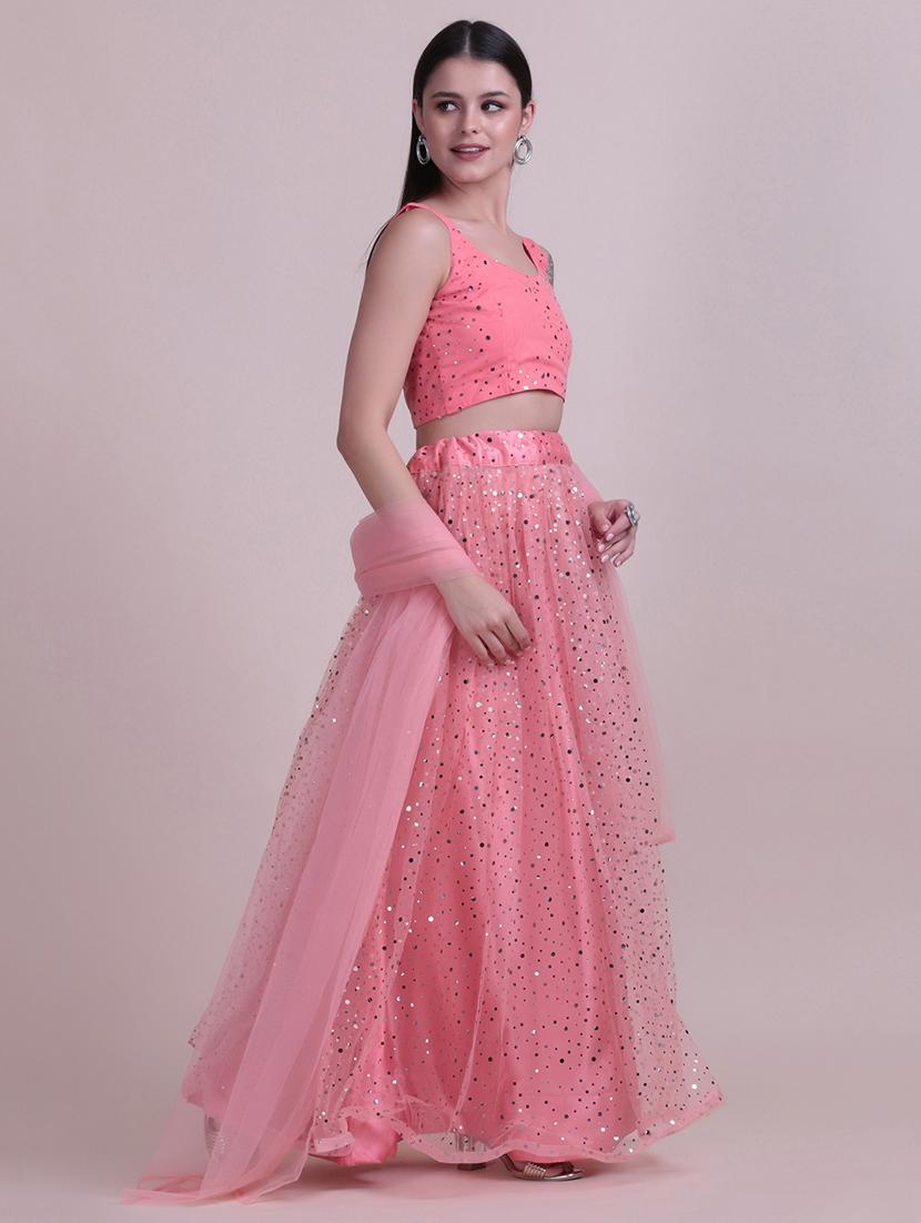 peach silk flared lehenga - 18210836 - Zoom Image - 5