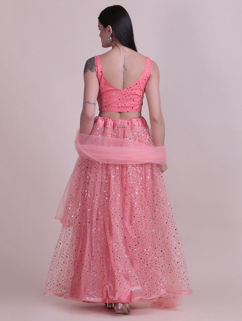 peach silk flared lehenga - 18210836 - Zoom Image - 6