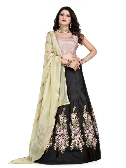 black silk flared lehenga - 18210840 - Very Small Image - 1