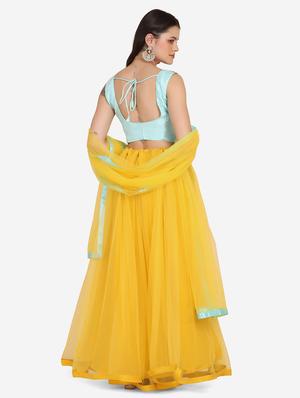 yellow net flared lehenga - 18210841 - Standard Image - 5