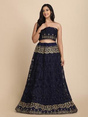 blue net flared lehenga - 18210842 - Standard Image - 3
