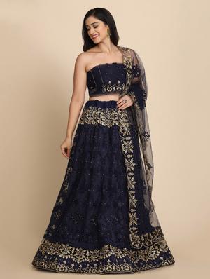 blue net flared lehenga - 18210842 - Standard Image - 4