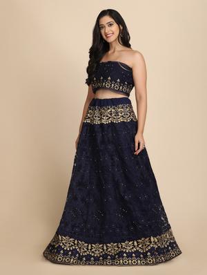 blue net flared lehenga - 18210842 - Standard Image - 5