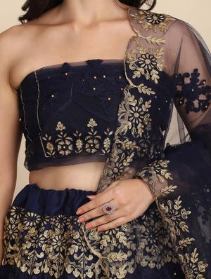 blue net flared lehenga - 18210842 - Standard Image - 6