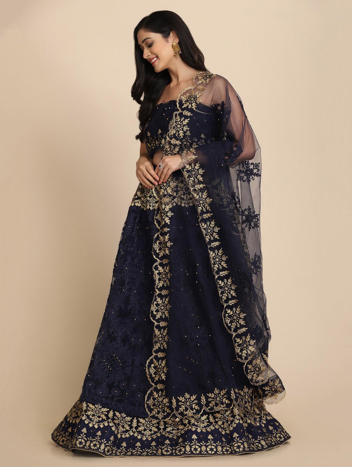 blue net flared lehenga - 18210842 - Zoom Image - 2