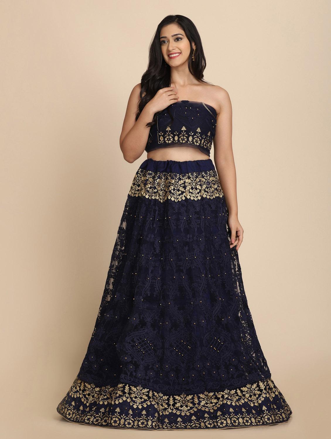 blue net flared lehenga - 18210842 - Zoom Image - 3