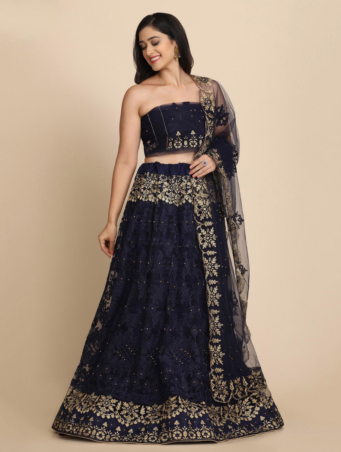 blue net flared lehenga - 18210842 - Zoom Image - 4