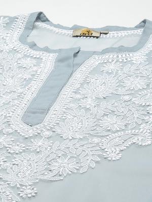 ada hand embroidered grey georgette lucknow chikankari kurta with slip - 18210850 - Standard Image - 5