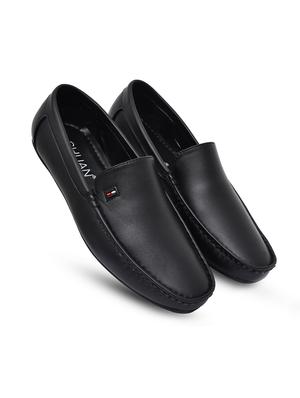black synthetic slip on loafers - 18211178 - Standard Image - 3