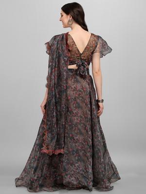 brown organza flared lehenga - 18211478 - Standard Image - 3