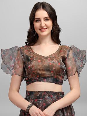 brown organza flared lehenga - 18211478 - Standard Image - 4