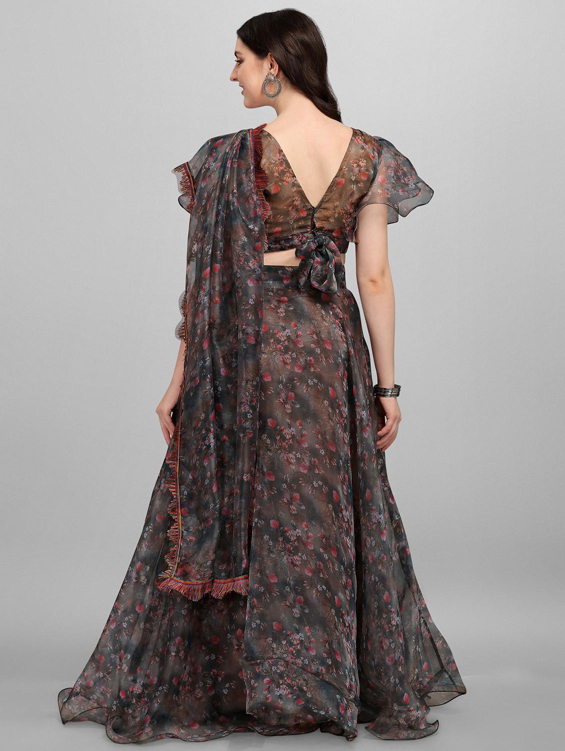 brown organza flared lehenga - 18211478 - Zoom Image - 3