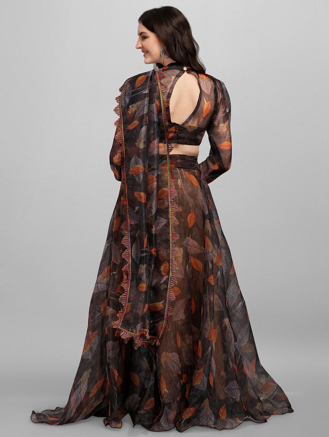 coffe brown flared lehenga choli with dupatta - 18211481 - Zoom Image - 3