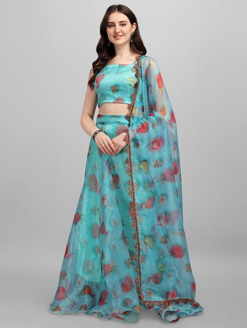 blue organza flared lehenga - 18211482 - Very Small Image - 1