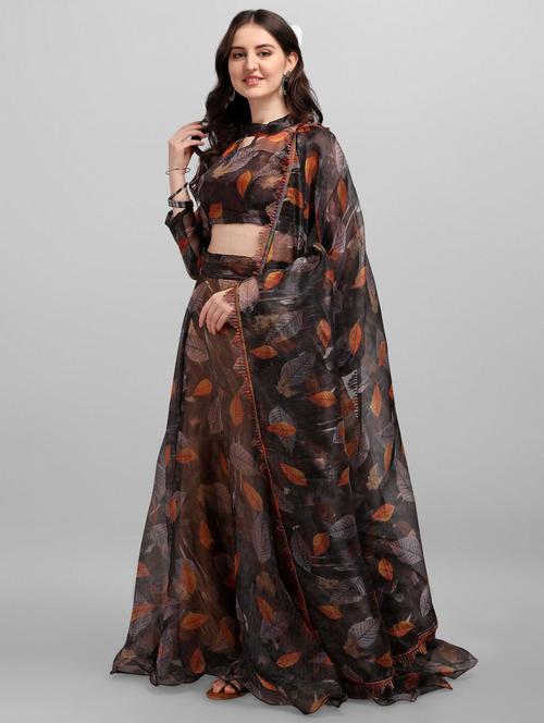 brown organza flared lehenga - 18211512 - Standard Image - 1