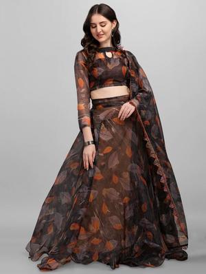 brown organza flared lehenga - 18211512 - Standard Image - 3