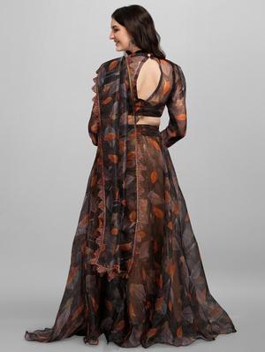 brown organza flared lehenga - 18211512 - Standard Image - 4