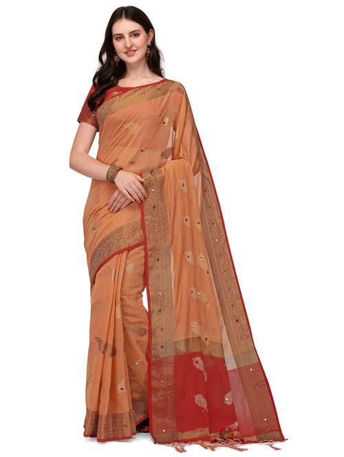 orange silk blend banarasi saree with blouse - 18211633 - Standard Image - 1