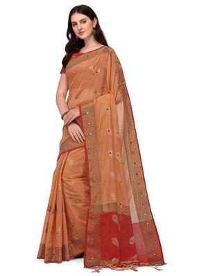 orange silk blend banarasi saree with blouse - 18211633 - Standard Image - 2