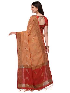 orange silk blend banarasi saree with blouse - 18211633 - Standard Image - 3