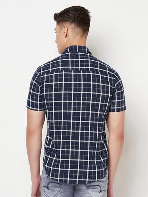 navy blue checkered casual shirt - 18211772 - Standard Image - 3