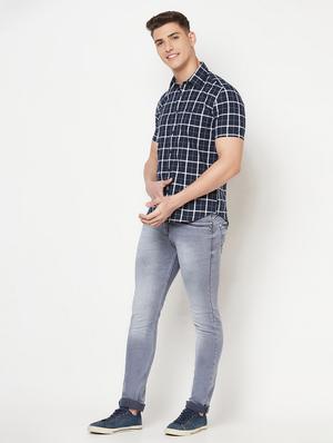 navy blue checkered casual shirt - 18211772 - Standard Image - 4