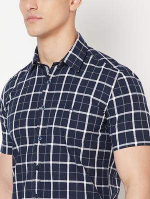 navy blue checkered casual shirt - 18211772 - Standard Image - 5