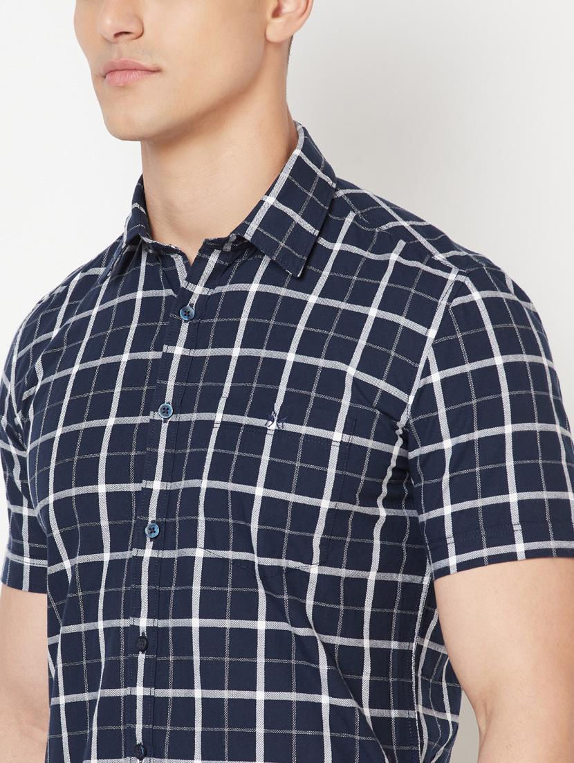 navy blue checkered casual shirt - 18211772 - Zoom Image - 5