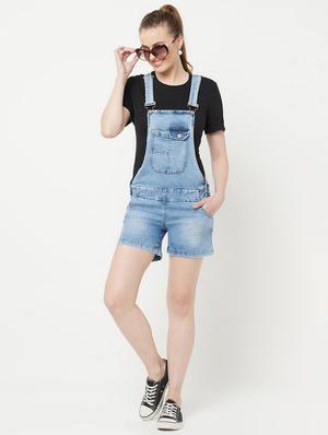 blue solid dungaree jumpsuit - 18212276 - Standard Image - 4