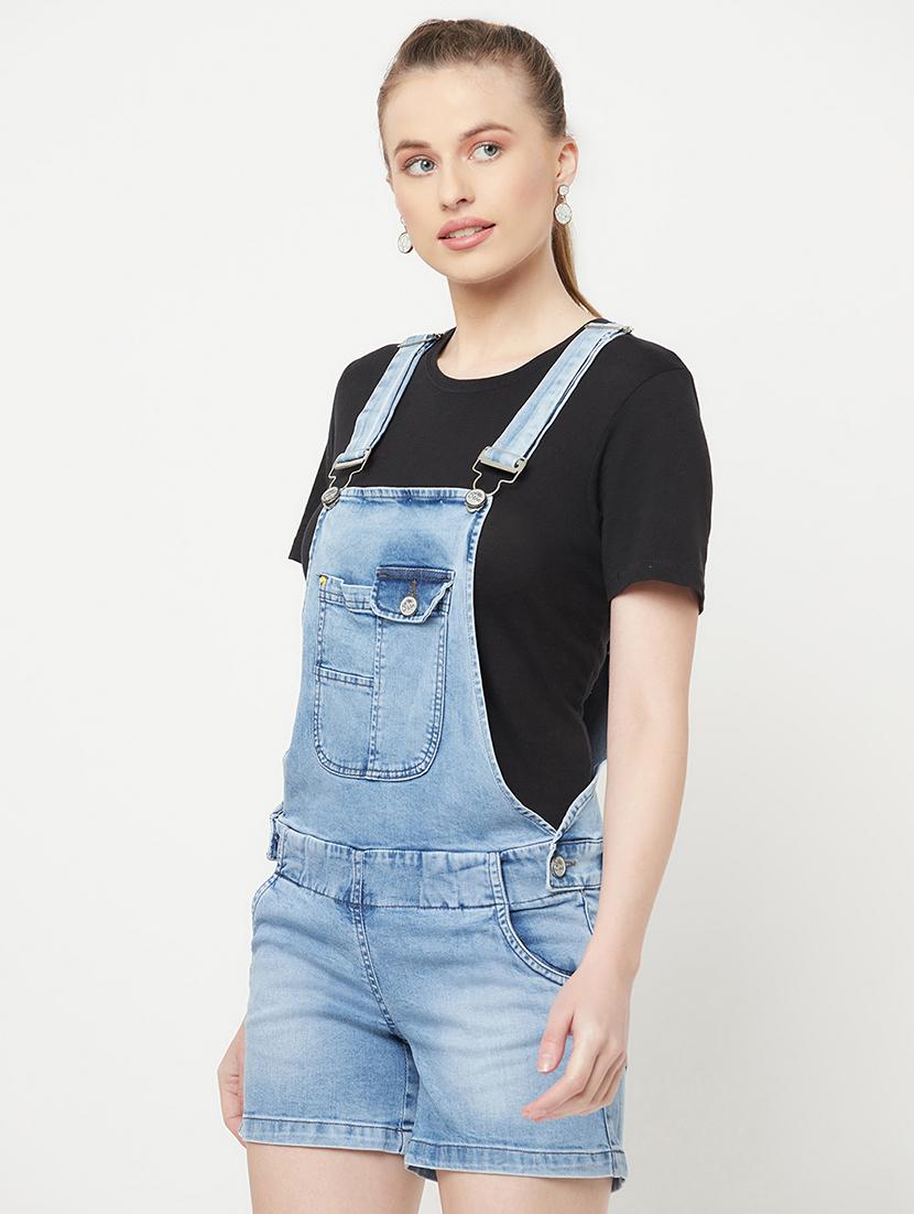 blue solid dungaree jumpsuit - 18212276 - Zoom Image - 2