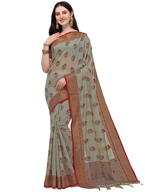 grey silk blend banarasi saree with blouse - 18212355 - Standard Image - 1