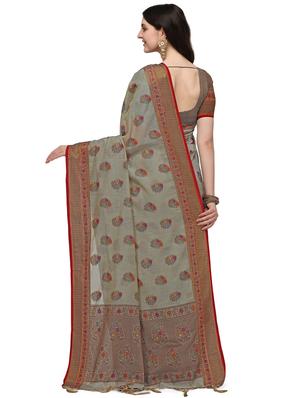 grey silk blend banarasi saree with blouse - 18212355 - Standard Image - 2