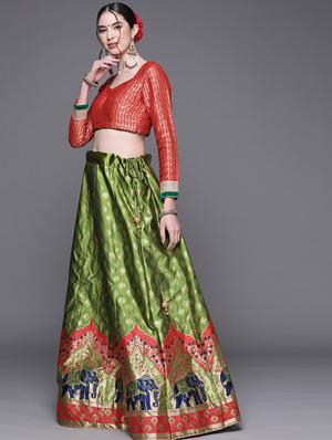 green art silk aline lehenga - 18212670 - Standard Image - 2