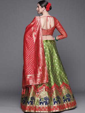 green art silk aline lehenga - 18212670 - Standard Image - 3