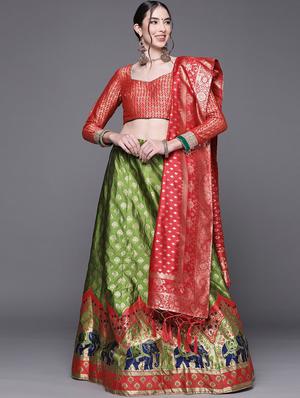 green art silk aline lehenga - 18212670 - Standard Image - 4