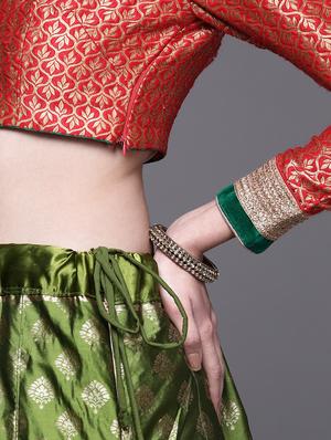green art silk aline lehenga - 18212670 - Standard Image - 5