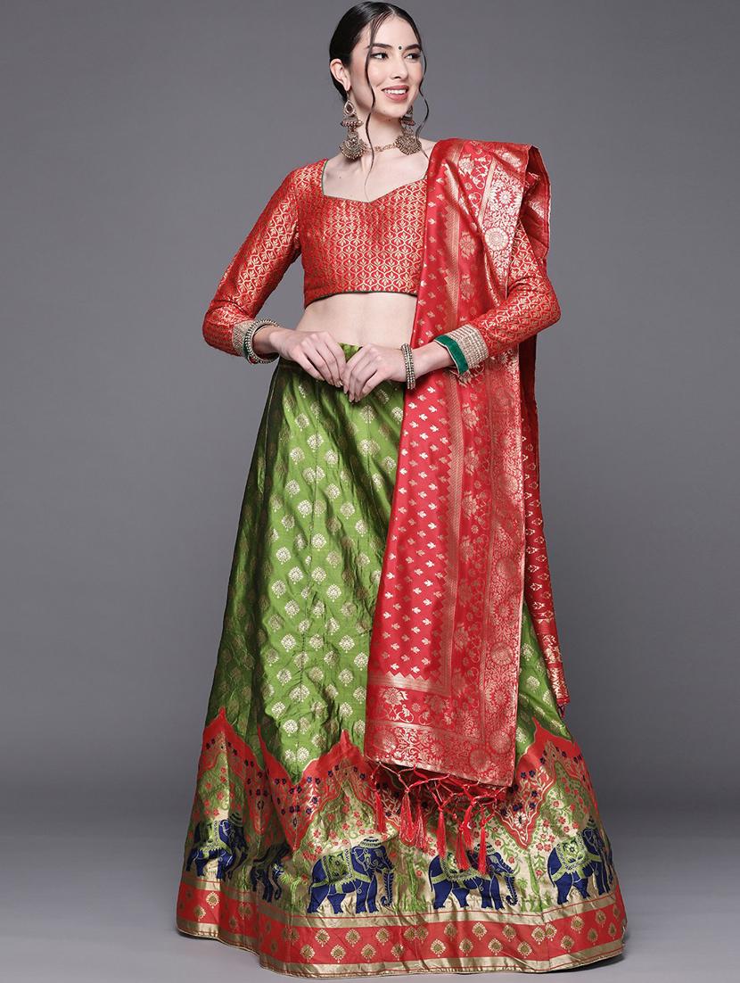 green art silk aline lehenga - 18212670 - Zoom Image - 4