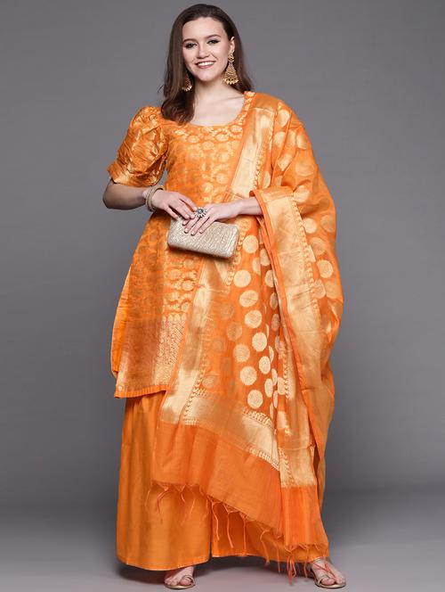 orange art silk kurta sharara set - 18212886 - Very Small Image - 1