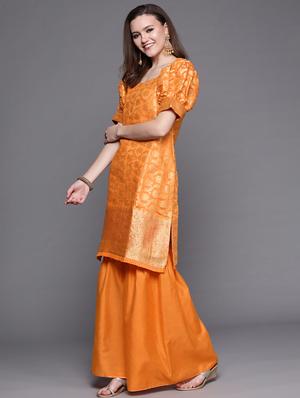 orange art silk kurta sharara set - 18212886 - Standard Image - 2