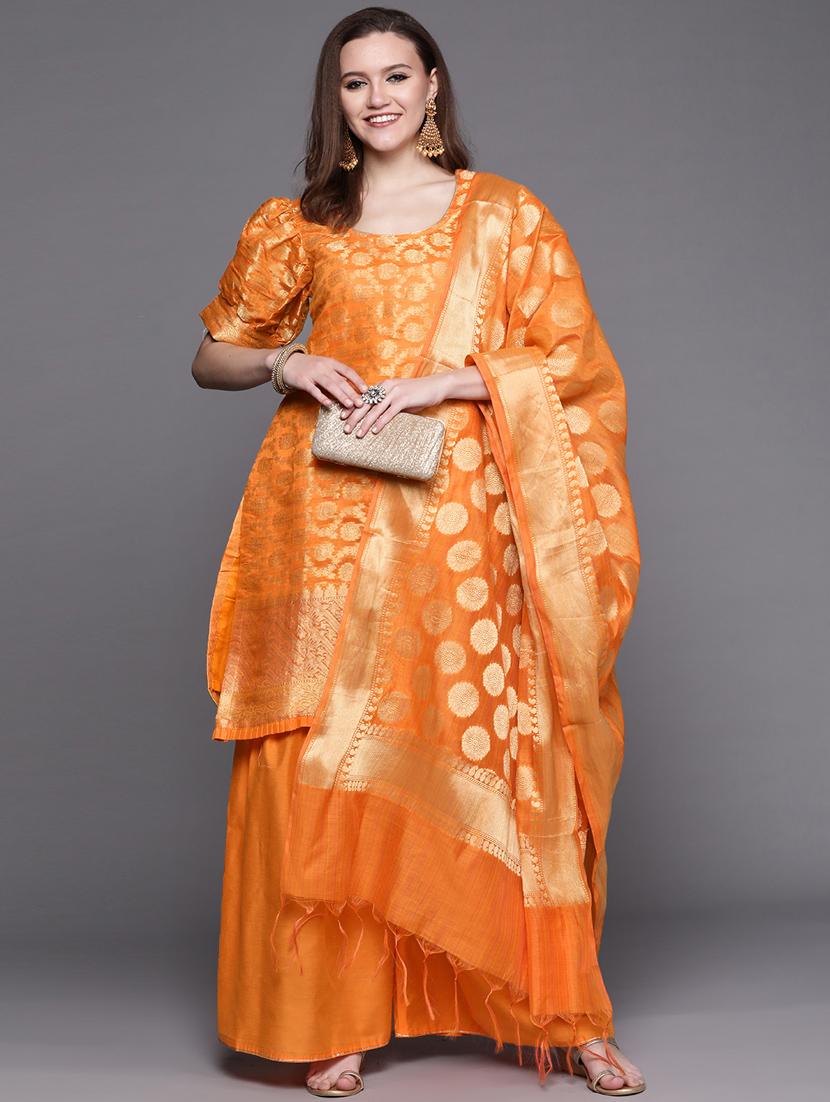 orange art silk kurta sharara set - 18212886 - Zoom Image - 1