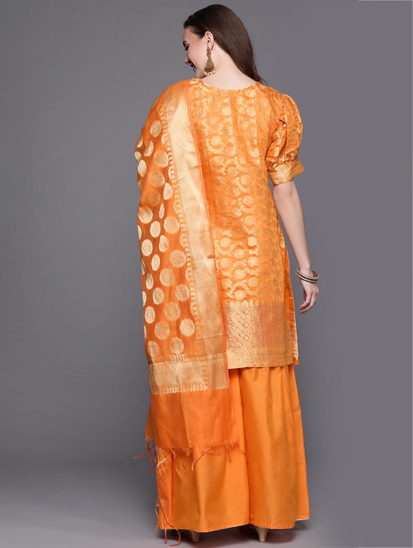 orange art silk kurta sharara set - 18212886 - Zoom Image - 3