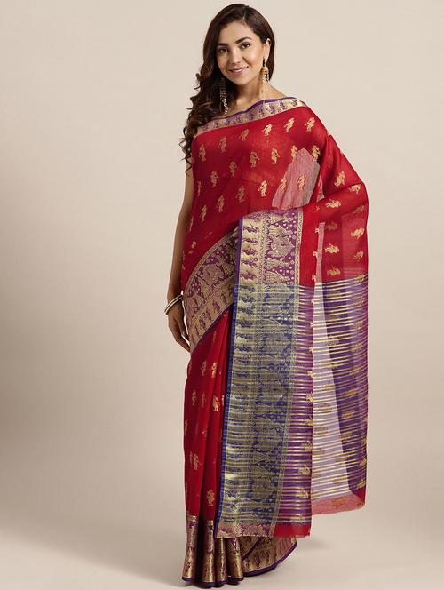 red art silk kota doria saree with blouse - 18212943 - Standard Image - 1