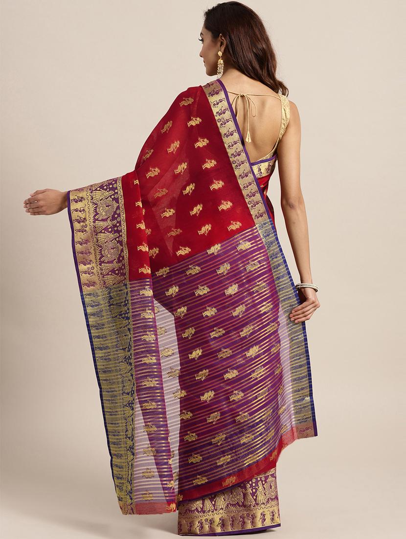red art silk kota doria saree with blouse - 18212943 - Zoom Image - 2